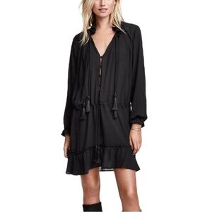 H&M Black Chiffon Drop Waist Long Sleeve Short Dress